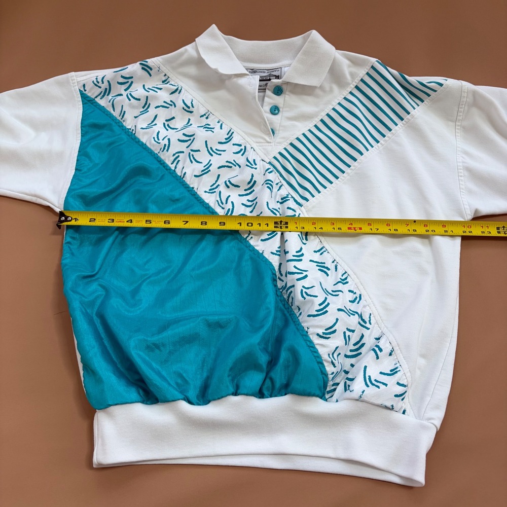Vintage 80s San Francisco Sport Mazzella Teal Colorblock Pullover Sweatshirt M - Picture 2 of 16